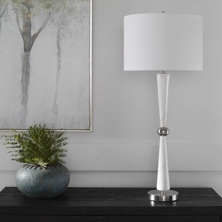 Uttermost Hourglass White Marble Table Lamp With Drum Shade