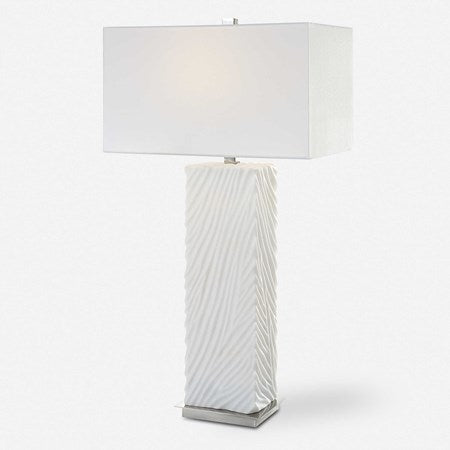 Uttermost Pillar Ivory Stone Table Lamp With White Linen Shade