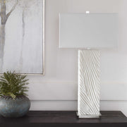 Uttermost Pillar Ivory Stone Table Lamp With White Linen Shade