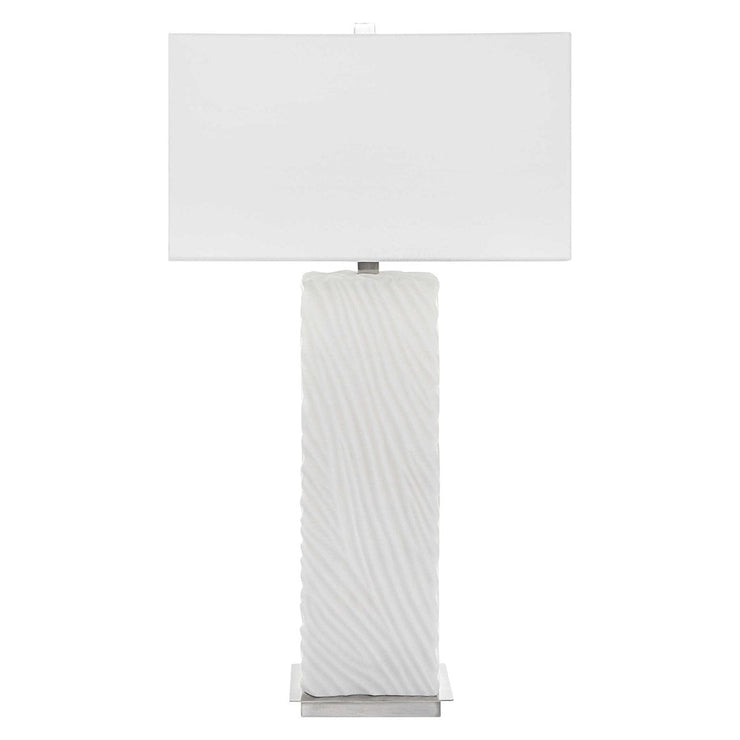 Uttermost Pillar Ivory Stone Table Lamp With White Linen Shade