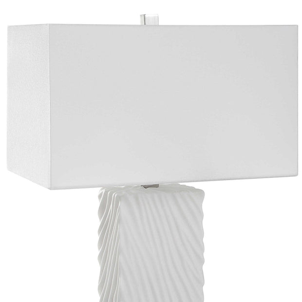 Uttermost Pillar Ivory Stone Table Lamp With White Linen Shade