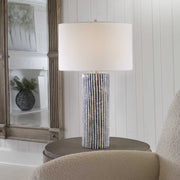 Uttermost Havana Cobalt and Ivory Glazed Ceramic Table Lamp With White Shade