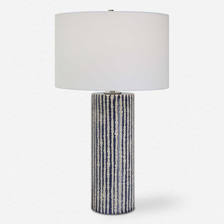 Uttermost Havana Cobalt and Ivory Glazed Ceramic Table Lamp With White Shade