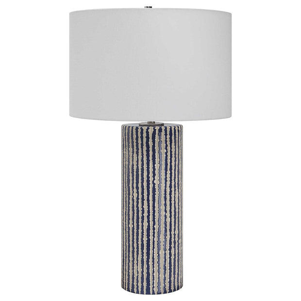 Uttermost Havana Cobalt and Ivory Glazed Ceramic Table Lamp With White Shade