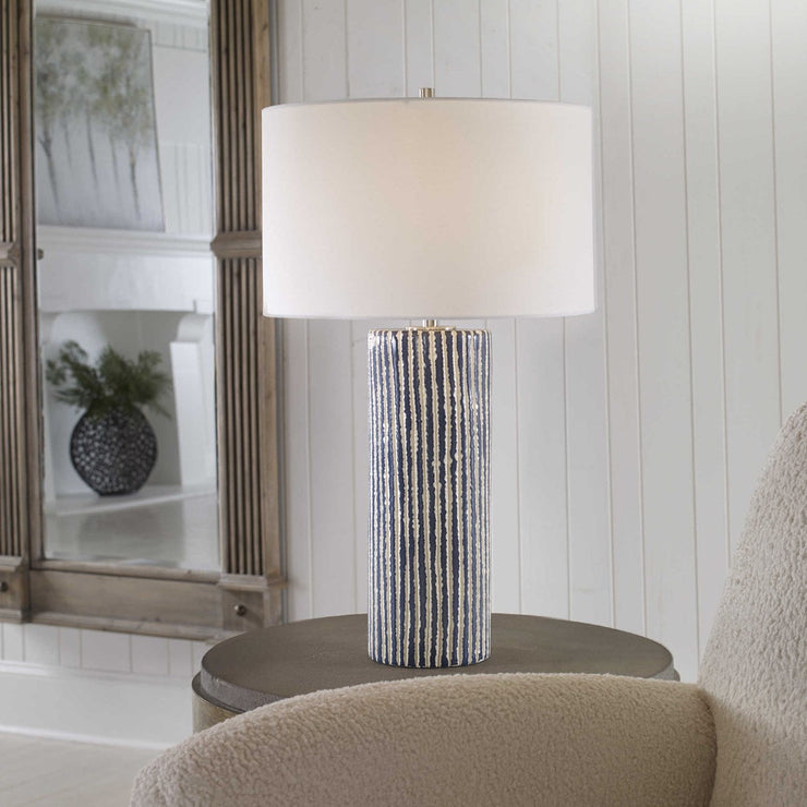 Uttermost Havana Cobalt and Ivory Glazed Ceramic Table Lamp With White Shade