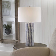 Uttermost Havana Cobalt and Ivory Glazed Ceramic Table Lamp With White Shade