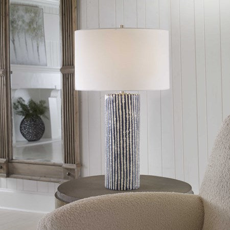 Uttermost Havana Cobalt and Ivory Glazed Ceramic Table Lamp With White Shade