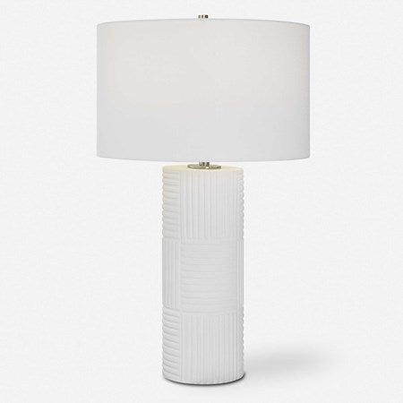 Uttermost Patchwork Soft White Glazed Ceramic Table Lamp With Linen Shade