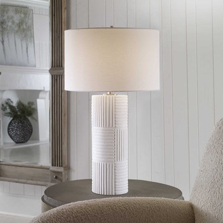 Uttermost Patchwork Soft White Glazed Ceramic Table Lamp With Linen Shade