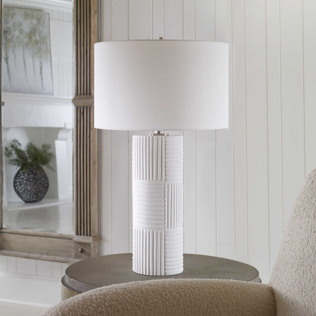 Uttermost Patchwork Soft White Glazed Ceramic Table Lamp With Linen Shade