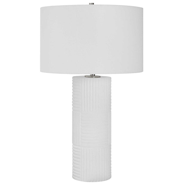 Uttermost Patchwork Soft White Glazed Ceramic Table Lamp With Linen Shade