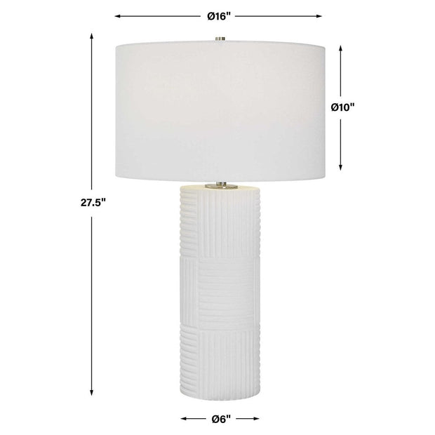 Uttermost Patchwork Soft White Glazed Ceramic Table Lamp With Linen Shade