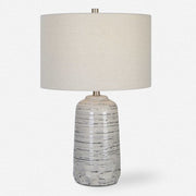 Uttermost Cyclone Ivory and Gray Glazed Ceramic Table Lamp With Light Beige Linen Shade