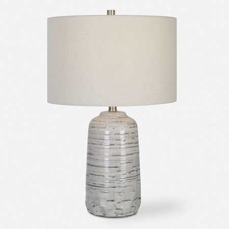Uttermost Cyclone Ivory and Gray Glazed Ceramic Table Lamp With Light Beige Linen Shade