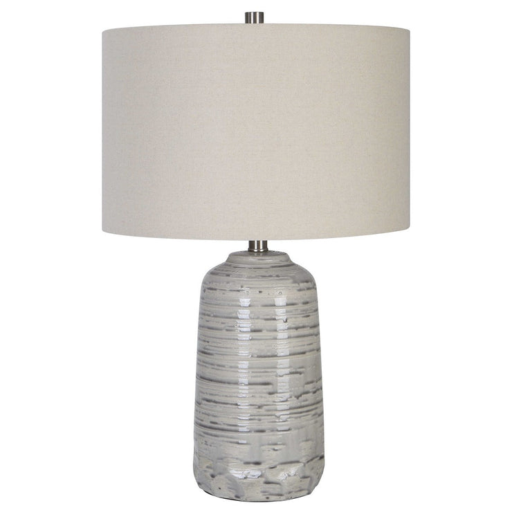 Uttermost Cyclone Ivory and Gray Glazed Ceramic Table Lamp With Light Beige Linen Shade