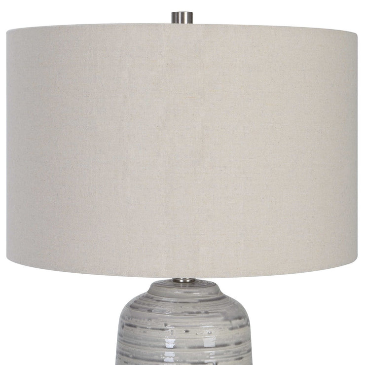 Uttermost Cyclone Ivory and Gray Glazed Ceramic Table Lamp With Light Beige Linen Shade