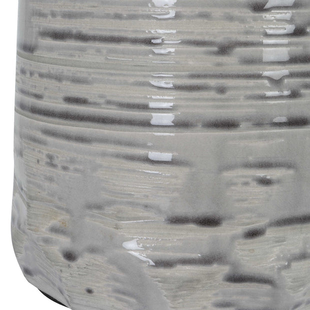 Uttermost Cyclone Ivory and Gray Glazed Ceramic Table Lamp With Light Beige Linen Shade