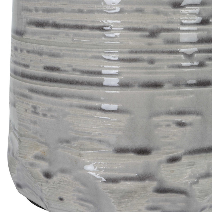 Uttermost Cyclone Ivory and Gray Glazed Ceramic Table Lamp With Light Beige Linen Shade