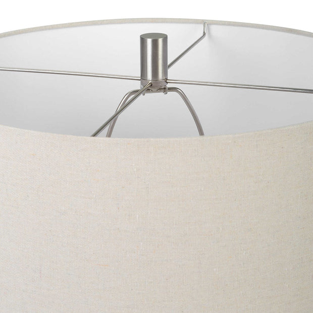 Uttermost Cyclone Ivory and Gray Glazed Ceramic Table Lamp With Light Beige Linen Shade