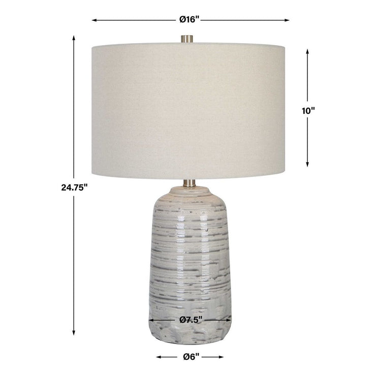 Uttermost Cyclone Ivory and Gray Glazed Ceramic Table Lamp With Light Beige Linen Shade