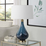 Uttermost Riviera Sapphire and Navy Blue Glass Table Lamp With White Linen Shade