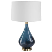 Uttermost Riviera Sapphire and Navy Blue Glass Table Lamp With White Linen Shade