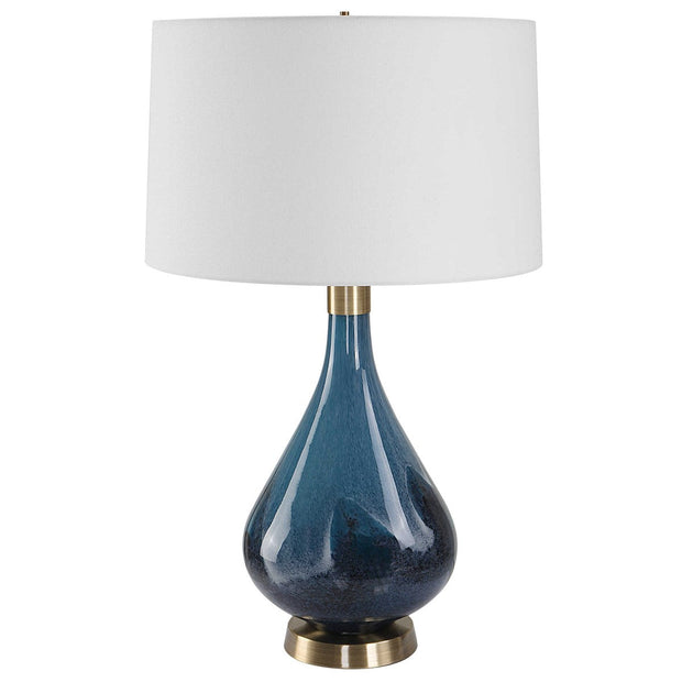 Uttermost Riviera Sapphire and Navy Blue Glass Table Lamp With White Linen Shade