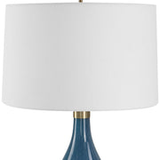 Uttermost Riviera Sapphire and Navy Blue Glass Table Lamp With White Linen Shade