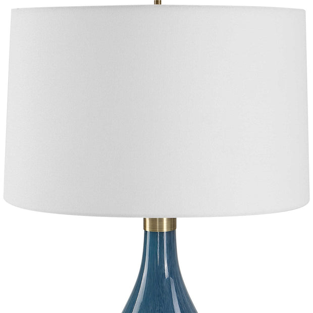 Uttermost Riviera Sapphire and Navy Blue Glass Table Lamp With White Linen Shade