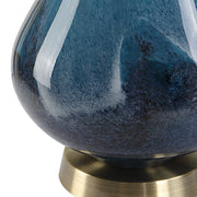 Uttermost Riviera Sapphire and Navy Blue Glass Table Lamp With White Linen Shade