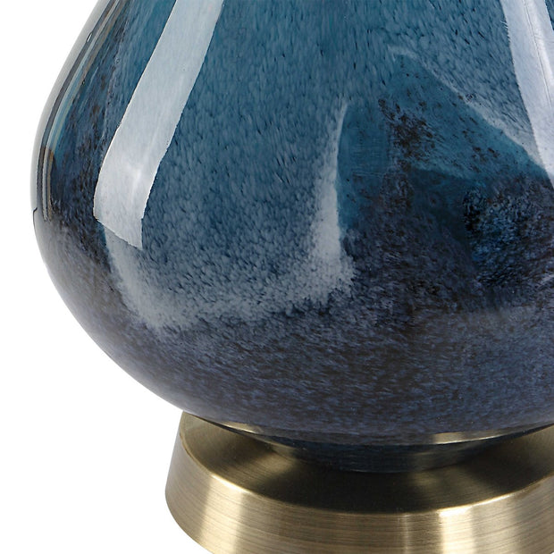 Uttermost Riviera Sapphire and Navy Blue Glass Table Lamp With White Linen Shade