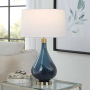 Uttermost Riviera Sapphire and Navy Blue Glass Table Lamp With White Linen Shade