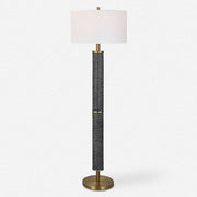 Uttermost Summit Gray Black and Antique Brass Floor Lamp With White Linen Shade