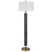 Uttermost Summit Gray Black and Antique Brass Floor Lamp With White Linen Shade