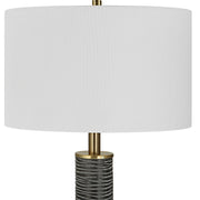 Uttermost Summit Gray Black and Antique Brass Floor Lamp With White Linen Shade
