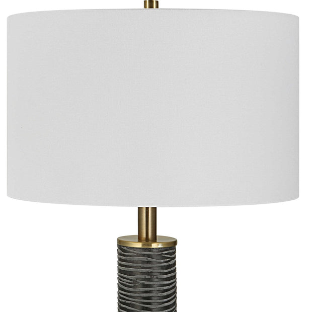 Uttermost Summit Gray Black and Antique Brass Floor Lamp With White Linen Shade