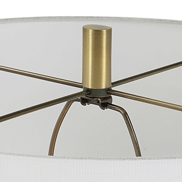 Uttermost Summit Gray Black and Antique Brass Floor Lamp With White Linen Shade