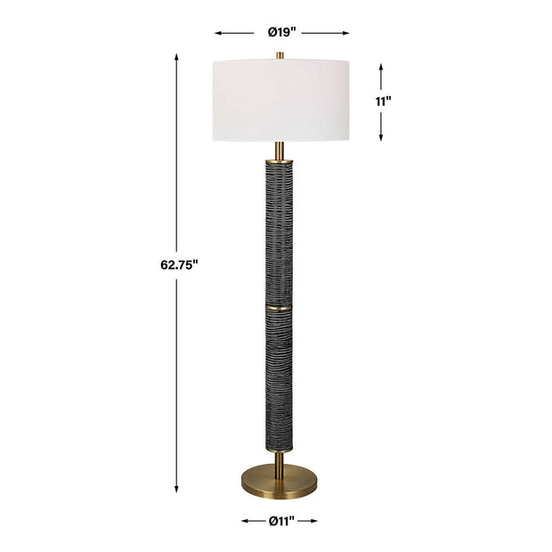 Uttermost Summit Gray Black and Antique Brass Floor Lamp With White Linen Shade