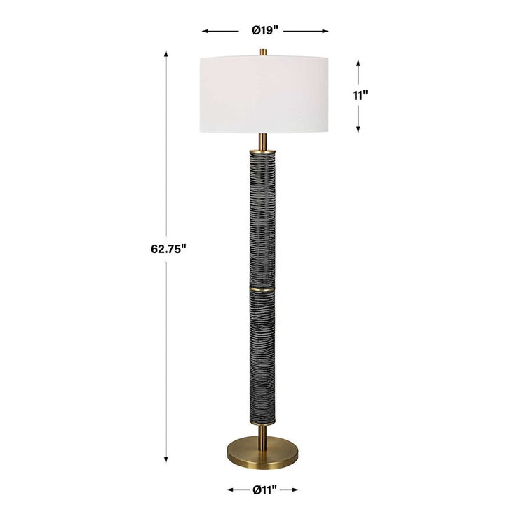 Uttermost Summit Gray Black and Antique Brass Floor Lamp With White Linen Shade