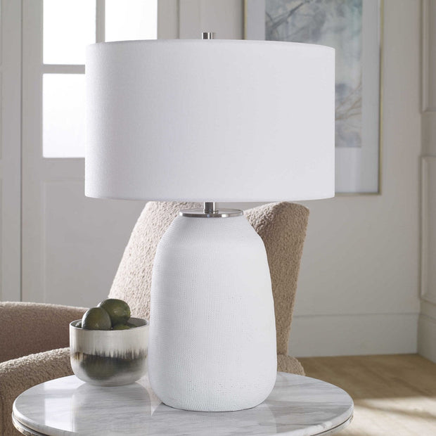 Uttermost Heir Matte Chalk White Ceramic Table Lamp With White Shade