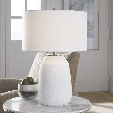Uttermost Heir Matte Chalk White Ceramic Table Lamp With White Shade