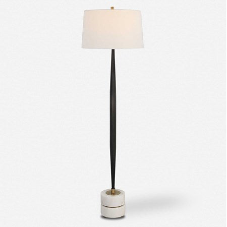 Uttermost Miraz Brushed Brass and Marble Floor Lamp With White Shade