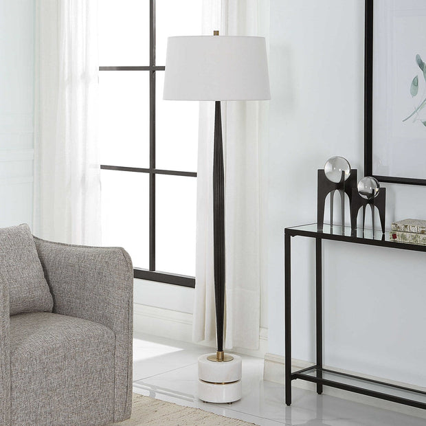 Uttermost Miraz Brushed Brass and Marble Floor Lamp With White Shade