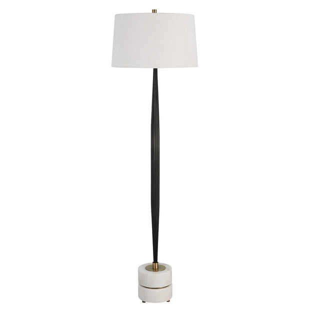 Uttermost Miraz Brushed Brass and Marble Floor Lamp With White Shade