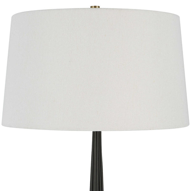 Uttermost Miraz Brushed Brass and Marble Floor Lamp With White Shade