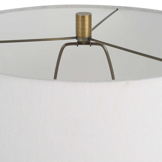 Uttermost Miraz Brushed Brass and Marble Floor Lamp With White Shade
