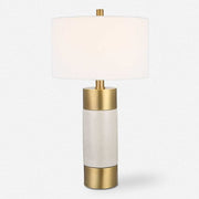 Uttermost Adelia Ivory Crackle Glaze Ceramic and Brushed Brass Table Lamp With Drum Shade