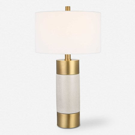 Uttermost Adelia Ivory Crackle Glaze Ceramic and Brushed Brass Table Lamp With Drum Shade