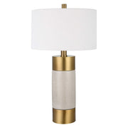 Uttermost Adelia Ivory Crackle Glaze Ceramic and Brushed Brass Table Lamp With Drum Shade