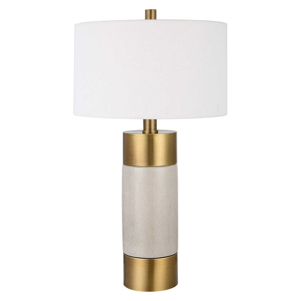 Uttermost Adelia Ivory Crackle Glaze Ceramic and Brushed Brass Table Lamp With Drum Shade
